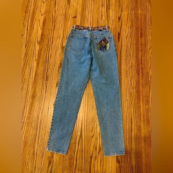 VTG 90s Limited Jeans 10 Patchwork High Rise Straight Leg Medieval Silk floral - Picture 2 of 15
